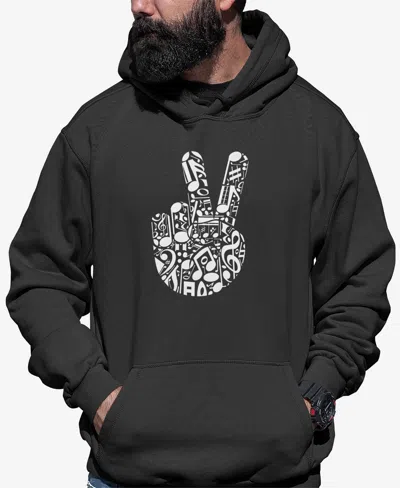 La Pop Art Men's Peace Finger Notes Word Art Hooded Sweatshirt