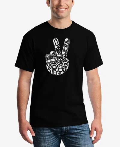 La Pop Art Men's Peace Finger Notes Word Art T-shirt In Black