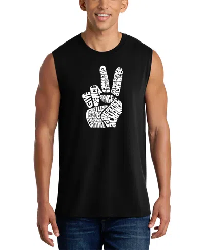 La Pop Art Men's Peace Sign Word Art Tank Top In Black