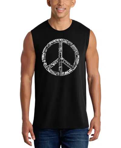 La Pop Art Men's Peace Symbol Word Art Tank Top In Black