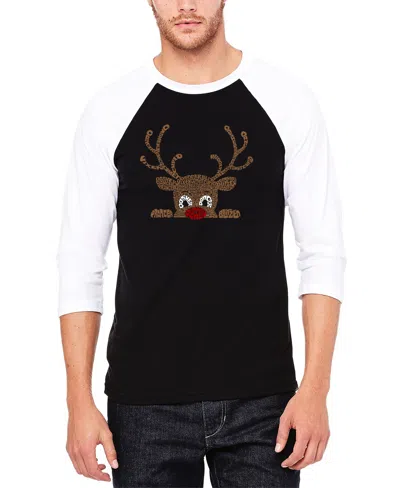 La Pop Art Men's Peeking Reindeer Raglan Baseball Word Art T-shirt