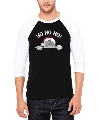 La Pop Art Men's Peeking Santa Raglan Baseball Word Art T-shirt