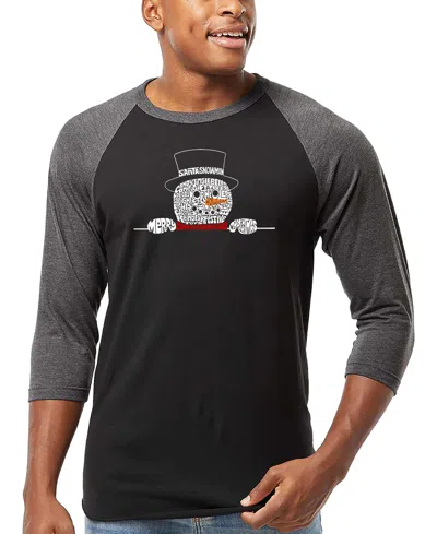 La Pop Art Men's Peeking Snowman Christmas Word Art Raglan-sleeve T-shirt In Multi