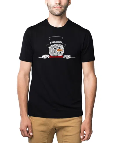 La Pop Art Men's Peeking Snowman Christmas Word Art T-shirt In Black
