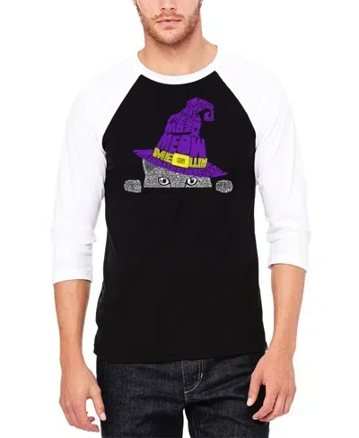 La Pop Art Men's Peeking Witch Cat Raglan Baseball Word Art T-shirt In Black,white