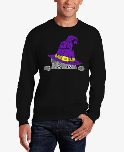 La Pop Art Men's Peeking Witch Cat Word Art Crewneck Sweatshirt In Black
