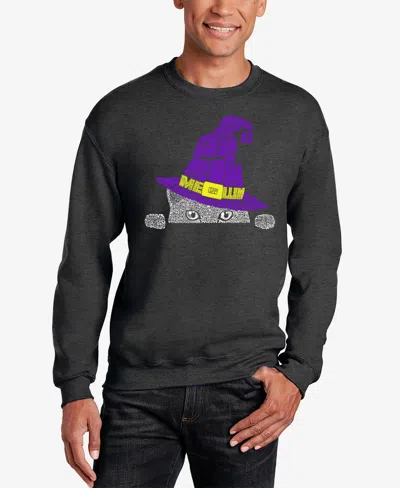 La Pop Art Men's Peeking Witch Cat Word Art Crewneck Sweatshirt In Dark Grey
