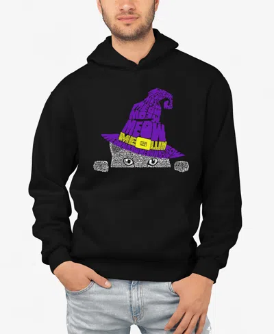 La Pop Art Men's Peeking Witch Cat Word Art Hooded Sweatshirt In Black