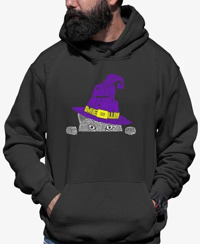 La Pop Art Men's Peeking Witch Cat Word Art Hooded Sweatshirt In Dark Grey