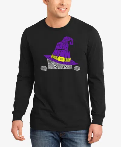 La Pop Art Men's Peeking Witch Cat Word Art Long Sleeve T-shirt In Black