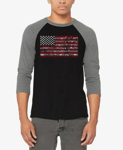 La Pop Art Men's Raglan Baseball Word Art Fireworks American Flag T-shirt In Multi