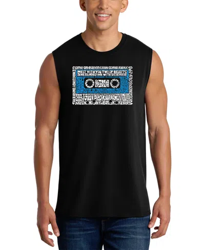La Pop Art Men's Retro Cassette Tape Typography Graphic Tank Top In Black