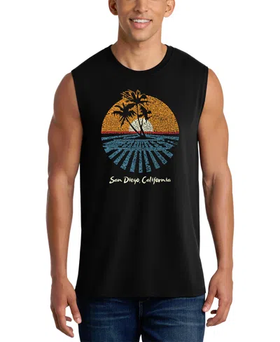 La Pop Art Men's San Diego California Sunset Palm Tree Graphic Tank Top In Black