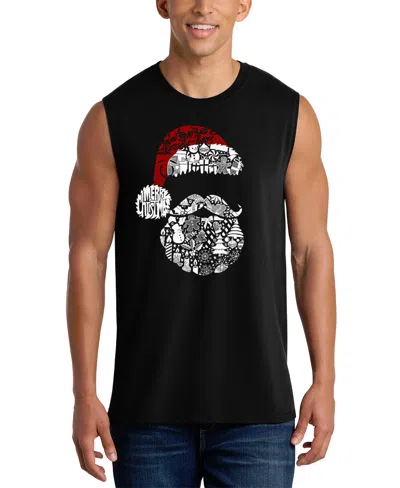 La Pop Art Men's Santa Beard Typography Face Design Tank Top In Black