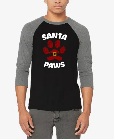 La Pop Art Men's Santa Paws Raglan Baseball Word Art T-shirt