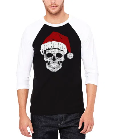 La Pop Art Men's Santa Skull Raglan Baseball Word Art T-shirt In Black,white