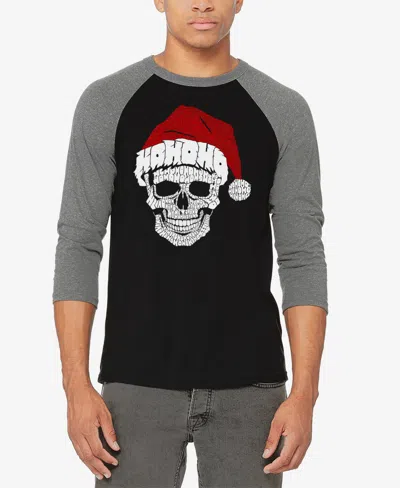 La Pop Art Men's Santa Skull Raglan Baseball Word Art T-shirt In Grey,black