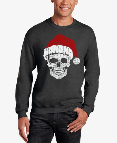 La Pop Art Men's Santa Skull Word Art Crewneck Sweatshirt In Dark Grey