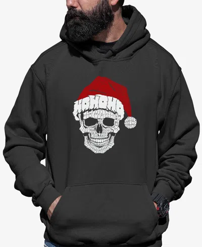 La Pop Art Men's Santa Skull Word Art Hooded Sweatshirt In Dark Grey