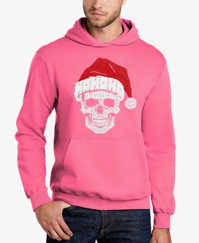 La Pop Art Men's Santa Skull Word Art Hooded Sweatshirt In Pink