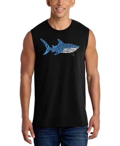 La Pop Art Men's Shark Typography Graphic Tank Top In Black