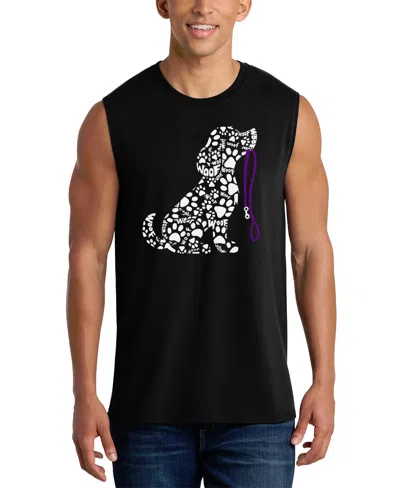 La Pop Art Men's Sitting Dog Paw Print Word Art Graphic Tank Top In Black