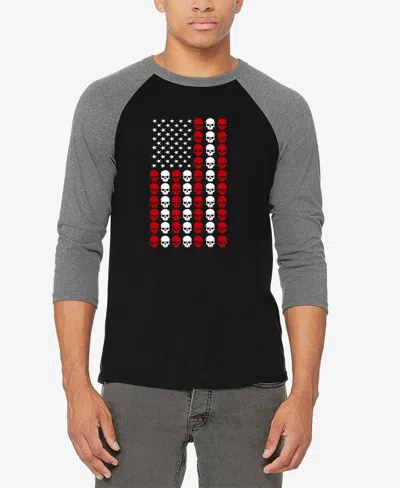 La Pop Art Men's Skull Flag Raglan Baseball Word Art T-shirt