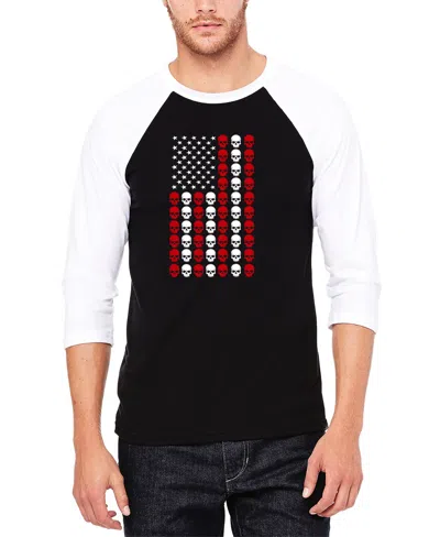 La Pop Art Men's Skull Flag Raglan Baseball Word Art T-shirt