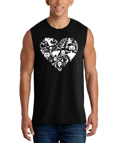 La Pop Art Men's Skull Pattern Heart Word Art Graphic Tank Top In Black