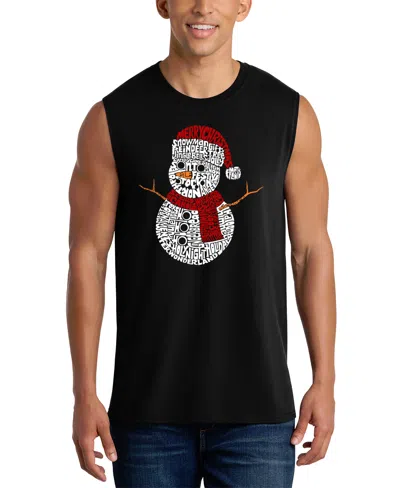 La Pop Art Men's Snowman Christmas Word Art Graphic Tank Top In Black