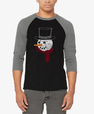 La Pop Art Men's Snowman Face Raglan Baseball Word Art T-shirt