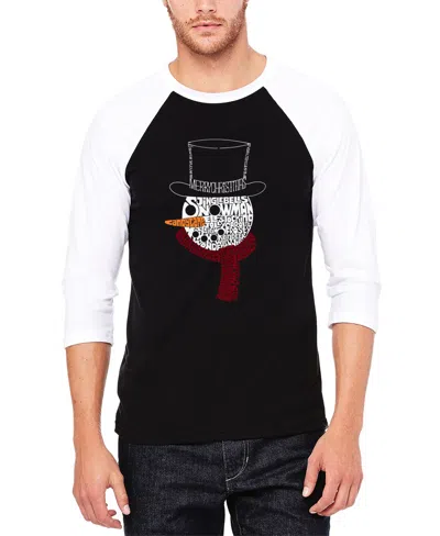 La Pop Art Men's Snowman Face Raglan Baseball Word Art T-shirt