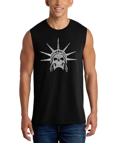 La Pop Art Men's Statue Of Liberty Skull Crown Word Art Graphic Tank Top In Black