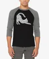 La Pop Art Men's Stretching Cat Raglan Baseball Word Art T-shirt In Grey,black