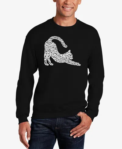 La Pop Art Men's Stretching Cat Word Art Crewneck Sweatshirt In Black