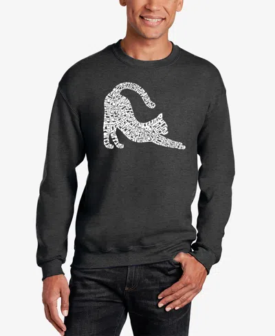 La Pop Art Men's Stretching Cat Word Art Crewneck Sweatshirt In Dark Grey