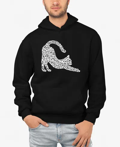 La Pop Art Men's Stretching Cat Word Art Hooded Sweatshirt In Black