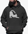La Pop Art Men's Stretching Cat Word Art Hooded Sweatshirt In Dark Grey