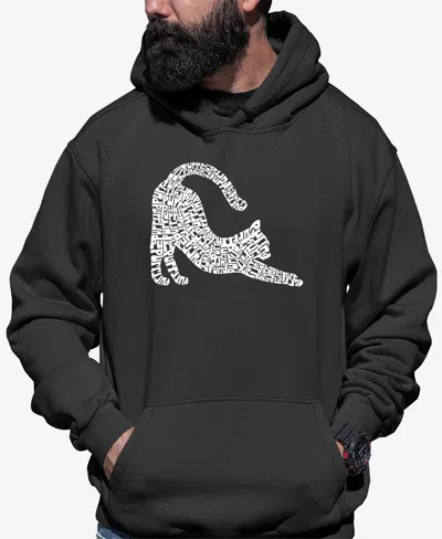 La Pop Art Men's Stretching Cat Word Art Hooded Sweatshirt In Dark Grey