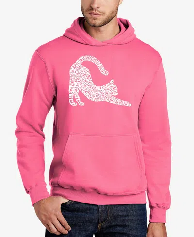 La Pop Art Men's Stretching Cat Word Art Hooded Sweatshirt In Pink