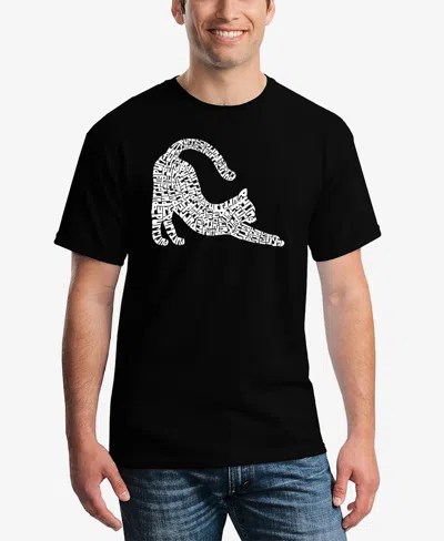 La Pop Art Men's Stretching Cat Word Art T-shirt In Black