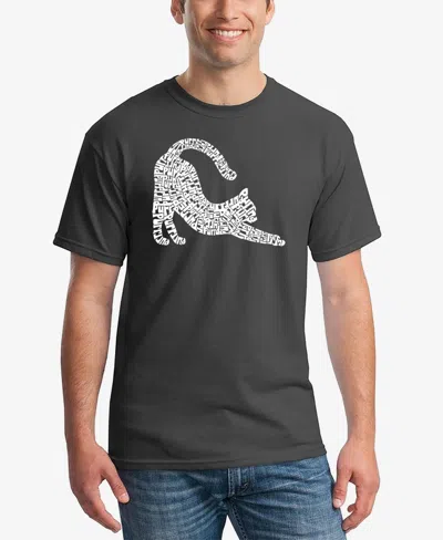 La Pop Art Men's Stretching Cat Word Art T-shirt In Dark Grey