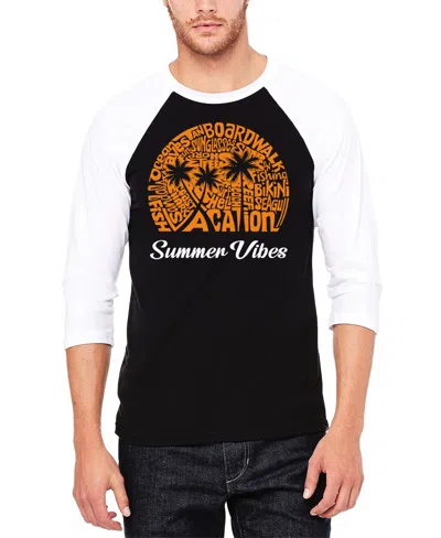 La Pop Art Men's Summer Vibes Raglan Baseball Word Art T-shirt In Black,white