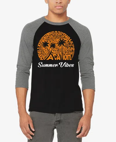 La Pop Art Men's Summer Vibes Raglan Baseball Word Art T-shirt In Grey,black