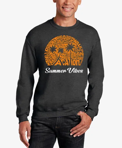 La Pop Art Men's Summer Vibes Word Art Crewneck Sweatshirt In Dark Grey