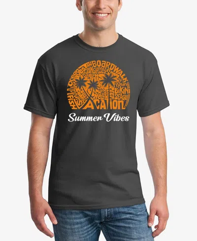 La Pop Art Men's Summer Vibes Word Art T-shirt In Dark Grey