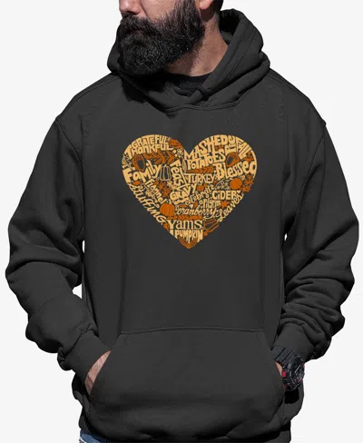 La Pop Art Men's Thanksgiving Heart Word Art Hooded Sweatshirt In Dark Grey