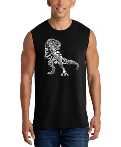 La Pop Art Men's T-rex Dinosaur Typography Graphic Tank Top In Black