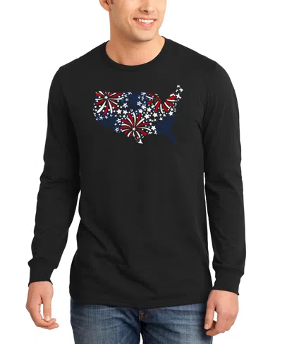 La Pop Art Men's Usa Fireworks And Stars Word Art Long-sleeve T-shirt In Black