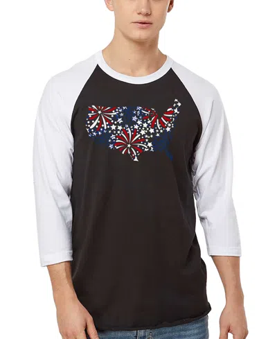 La Pop Art Men's Usa Fireworks And Stars Word Art Raglan-sleeve T-shirt In Multi